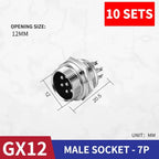 10 Pcs GX12 Aviation Circular Connector GX12-2Pin 3pin 4pin 5pin 6pin 7pin Male Female 12MM M12 Fixed Rear Nut Plug&Socket