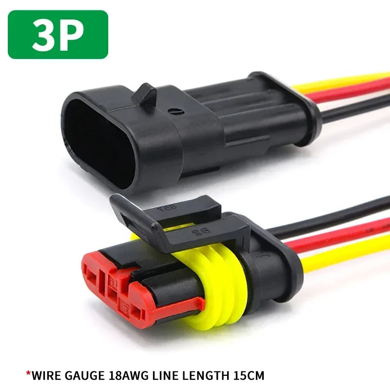 5/20/100 Sets HID 1/2/3/4/5/6 Pin Waterproof Auto Connector Kit with 15CM 18AWG Wire for Car/Truck Harness Wiring