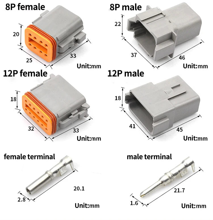 5/20/100 Sets Deutsch DT Connector With 15cm Wire Harness Waterproof Electrical Car Socket Plug DT06-2S DT04-2P 2/3/4/6/8/12P