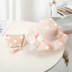 Girls' Straw Hat Bag Matching Travel Sun Hat Flower Children's Sun Hat Outdoor Fashion Fisherman Hat Sunscreen Hat Amagi