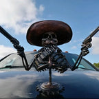 Cowboy Skull Gunslinger Hood Ornament Sculpture Rod 3D Metal Automotive Emblems Cowboy Skeleton Statue Decor For Board Amagi