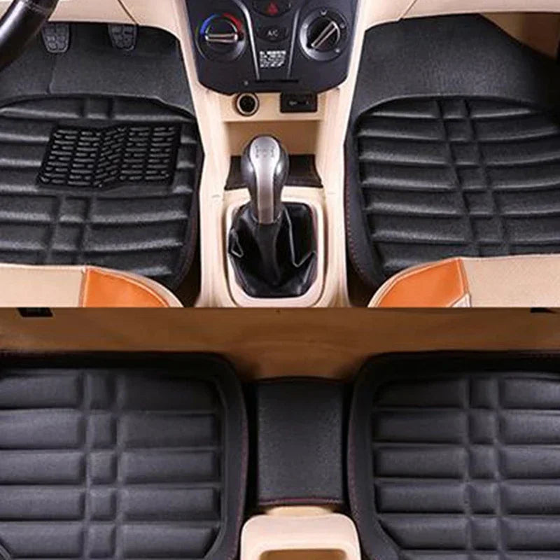 Universal PU Leather Car Floor Mats - 5-Piece Full Set Anti-Slip Vehicle Foot Rugs All-Weather Protection Fits Duster Tool Amagi