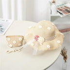 Girls' Straw Hat Bag Matching Travel Sun Hat Flower Children's Sun Hat Outdoor Fashion Fisherman Hat Sunscreen Hat Amagi
