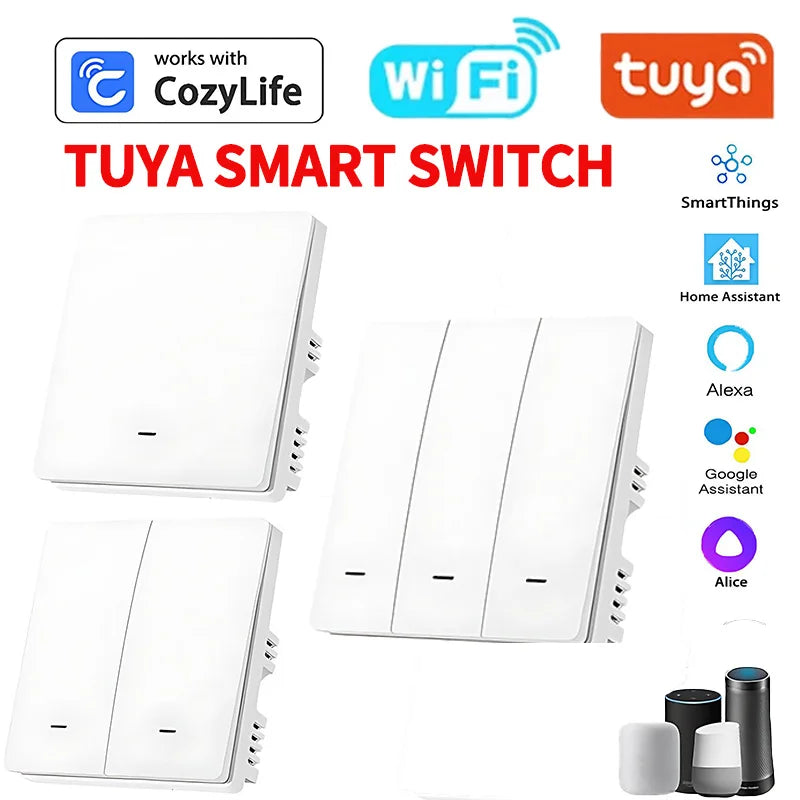 Tuya ZigBee Smart Light Switch No Neutral Wire No Capacitor Needed,1/2/3 Gang Wall Touch Interrupter Work with Alexa Google Home