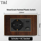 118-Type Retro Wood Grain Wall Plate – Black Plastic Spray-Painted Decorative Panel for Italy Standard Switch & Socket