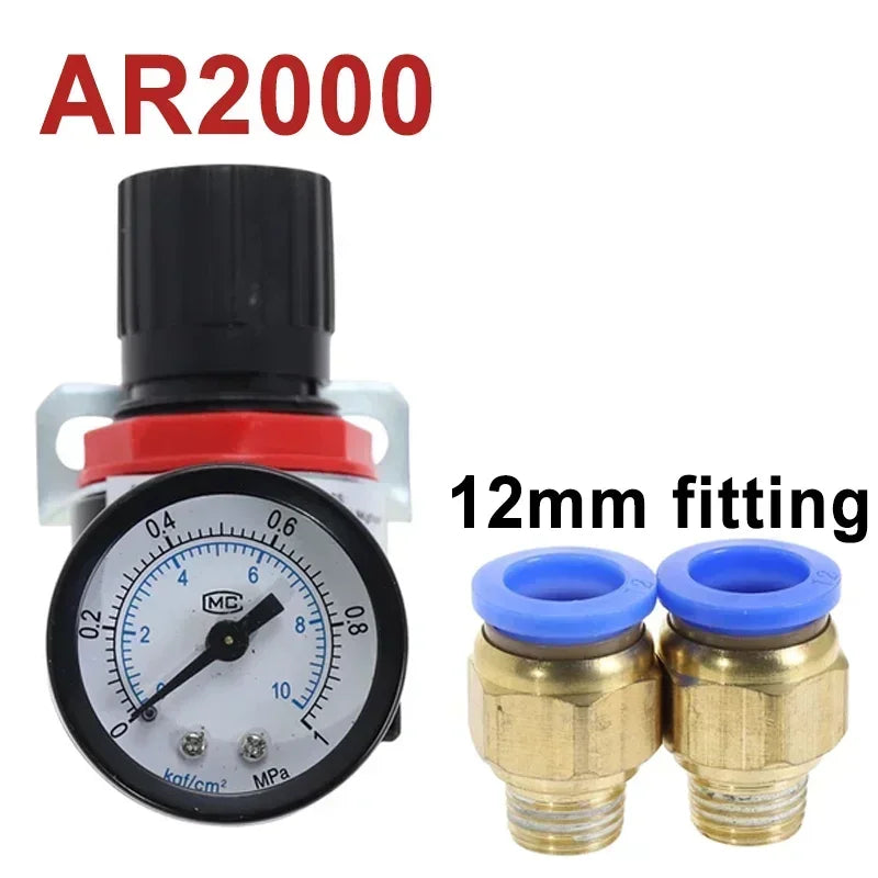 AR2000 Pneumatic Air Compressor Pressure Regulator Reduction Valve with 1/4'' Thread BSP and 4MM,6MM,8MM,10MM,2MM Fittings