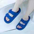 Men's Casual Simple Buckle Adjustable Eva One-Piece Double-Bar Flat Slip-On Slippers Suitable for Home and Outdoor Beach Sandals