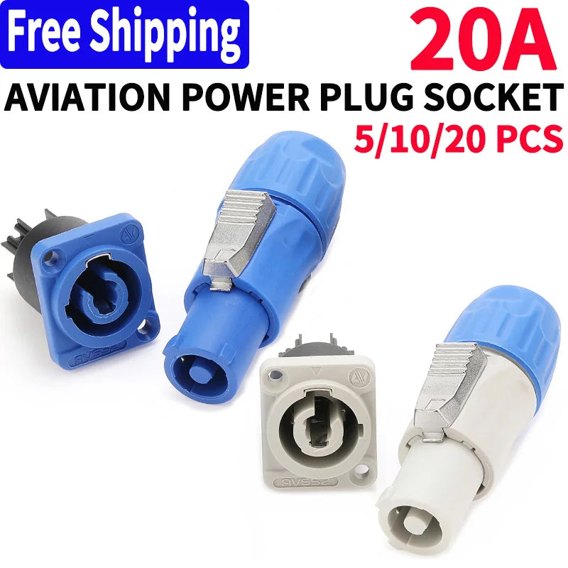 5/10/20PCS 3Pin NAC3FCA NAC3FCB Power Connector Stage Lighting Speakon Male Plug Blue (Input)+White (Output) Plug+Female Socket