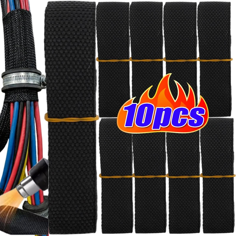 1-10pcs Car Insulation Cable Sleeves Black Braided Heat Shrink Tube Line Organizer Flam Retardant Wire Wrap Sheath Protection