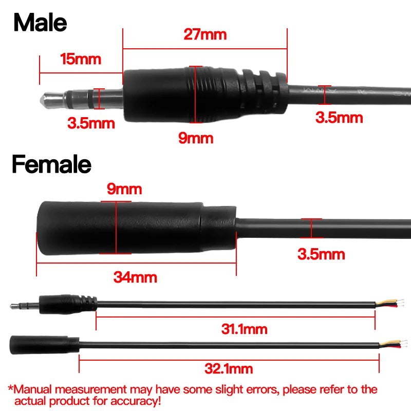 5PCS 3.5mm Stereo Audio Cable, 3×26AWG AUX Cord for Car, Phone, Speaker & Headphones, High-Quality Male-to-Male Audio Wire
