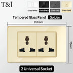 118 Series Glass Panel Wall Switch Socket, US Mexico Standard, USB and Type-C Charging Ports, 1/2/3/4 Gang Options