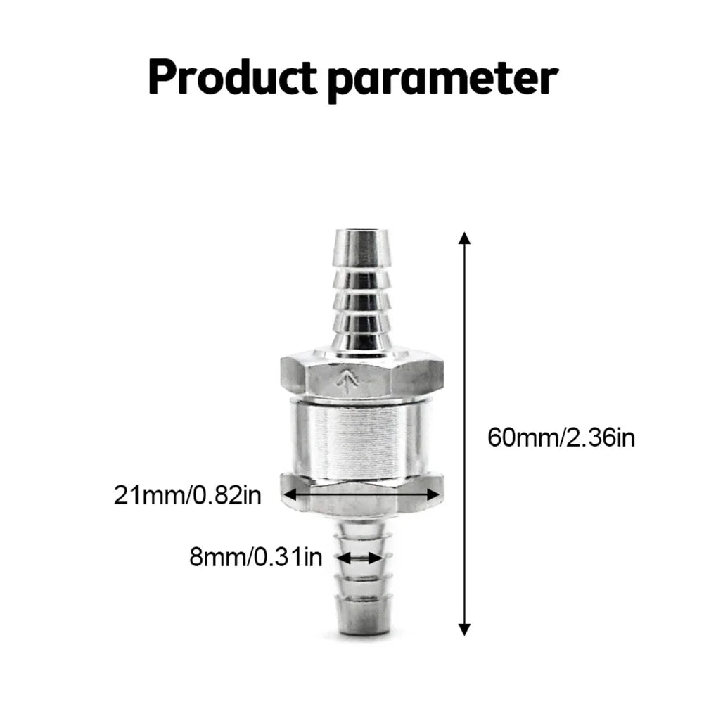 Fuel Non Return Check Valve 6/8/10/12mm Aluminium Alloy Petrol Fuel Line Way Aluminium 1 Way Fuel Line Check Valve