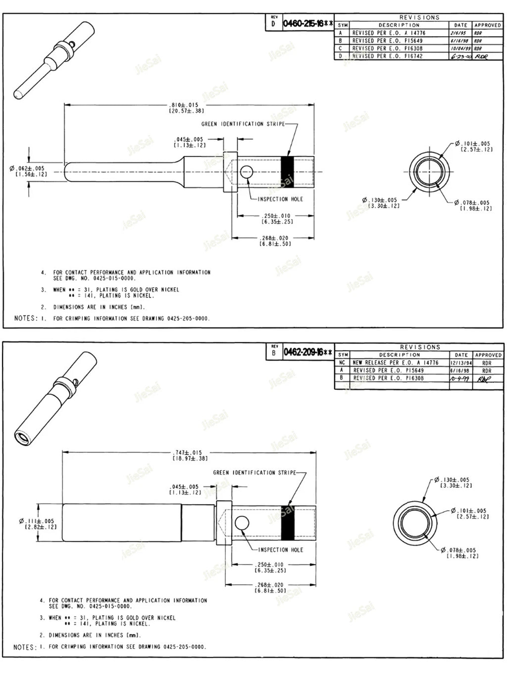 Deutsch DT 1.5mm Series Pin 0460-215-1631 0462-209-1631 Gold Plated Stainless Steel 14-20AWG Crimp Solid Female male Terminal