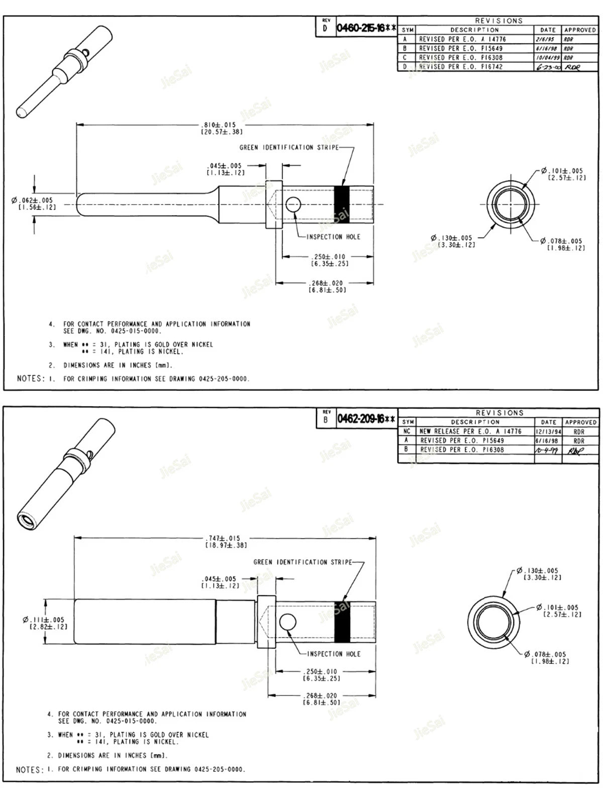 Deutsch DT 1.5mm Series Pin 0460-215-1631 0462-209-1631 Gold Plated Stainless Steel 14-20AWG Crimp Solid Female male Terminal