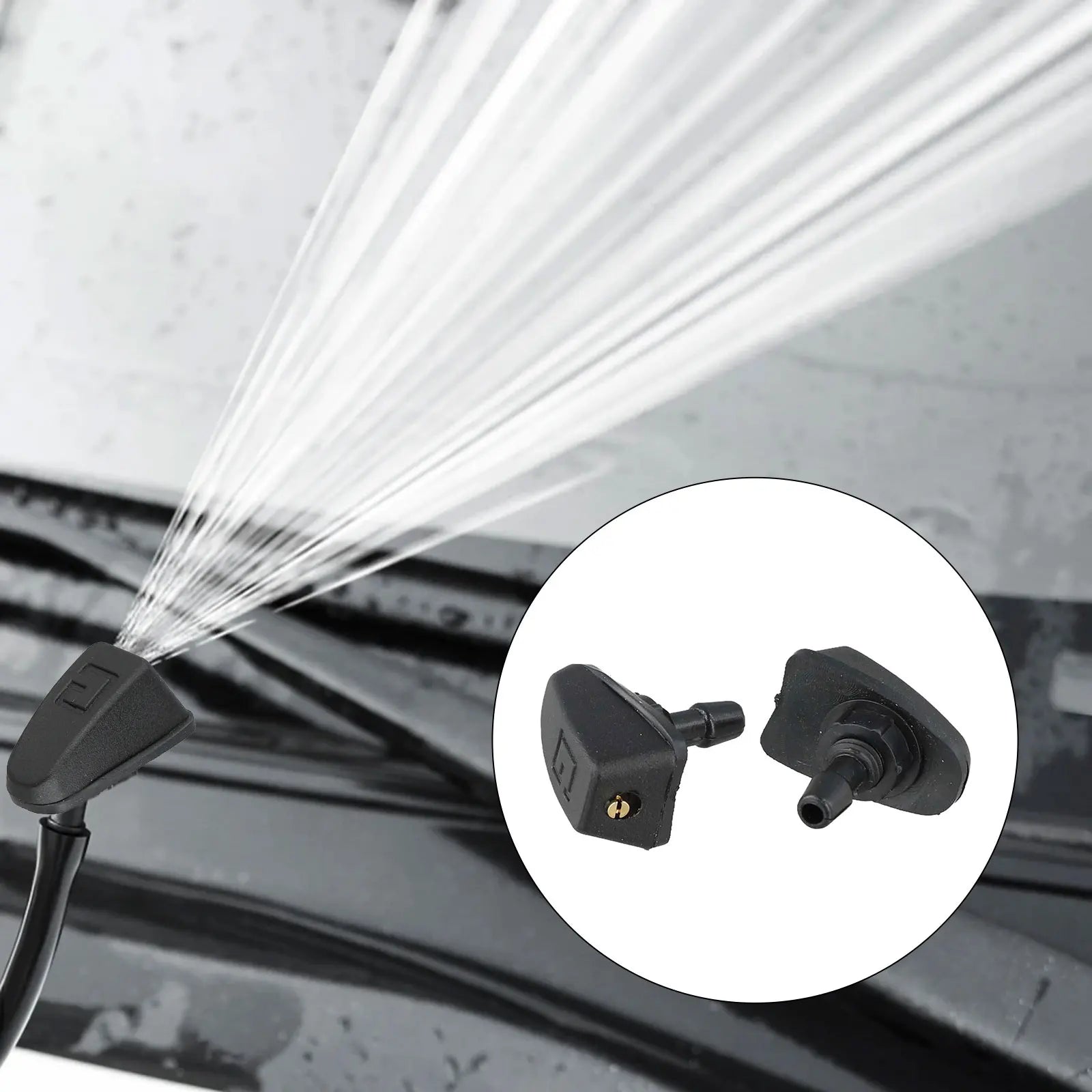 2Pcs Car Front Windshield Wiper Nozzle Car Fan-shaped Mist Windscreen Washer Water Spray Jets Nozzles Accessories
