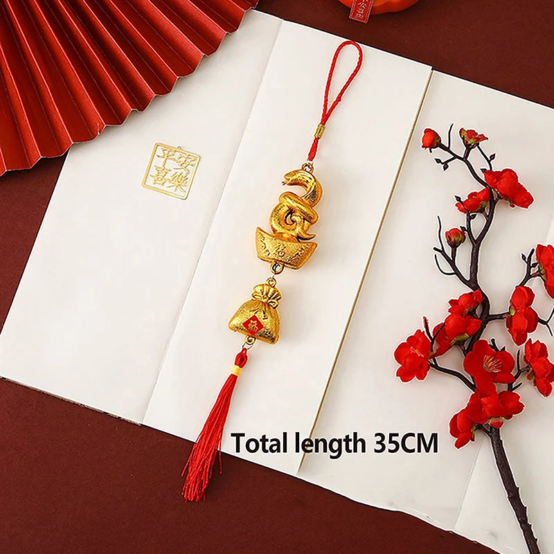 1Pc 2025 Year Of The Snake Gold-Plated Plastic Zodiac Snake Pendant Lucky Mascot Home Car Hanging Ornaments