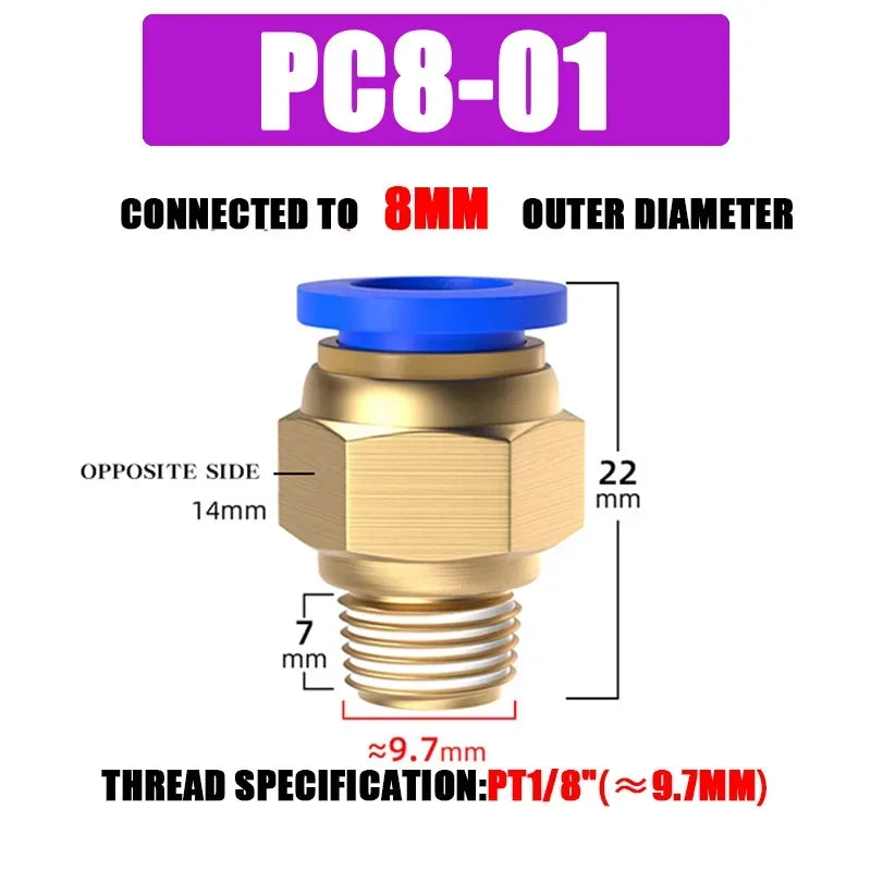 10/50PCS Pneumatic Fitting Air Connector PC 4mm 6mm 8mm 10mm 12mm Thread 1/8" 1/4" 3/8" 1/2" Hose Fittings Pipe Quick Connectors