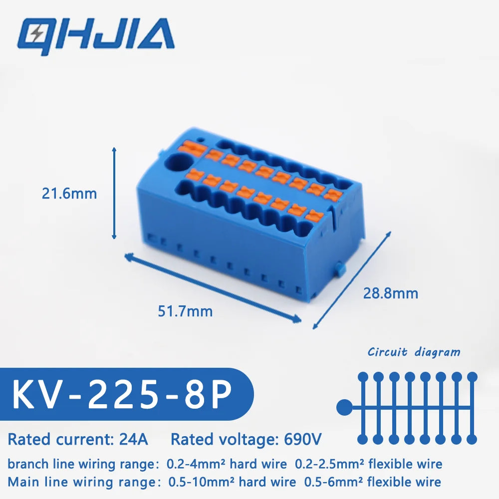 1 in Multiple Out Electrical Splitter Wire Connector Plug-in Terminal Block for Home Light Wiring Guide Rail Junction Box