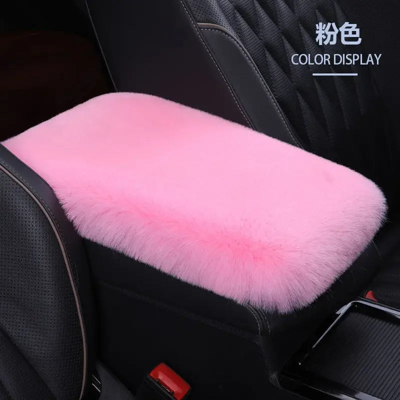 Imitation Rabbit Plush Car Armrest Box Mat Interior Center Armrest Box Cover Handhold Cover Mat Protection Mat Accessories Tools