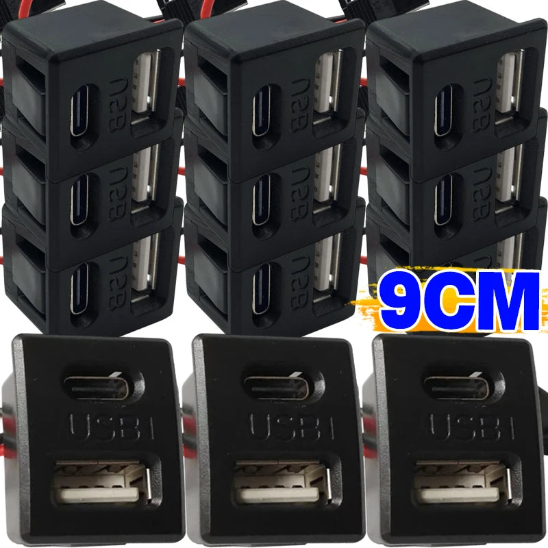 Dual USB-C Flush Mount Car Charger Socket – 5V 2A Snap-In Panel Connector