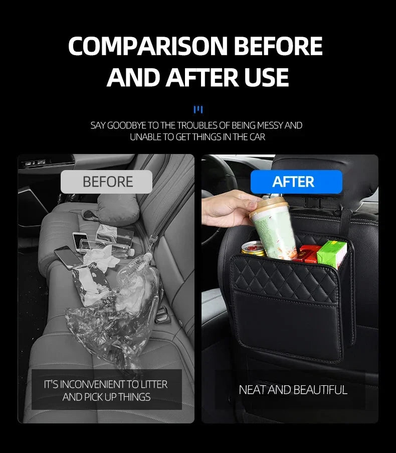 2/1pcs Multifunction Car Seat Hanging PU Leather Storage Bag Organizer Rear Seat Hanging Pouch Tissue Box Trash Dustb Accessorie