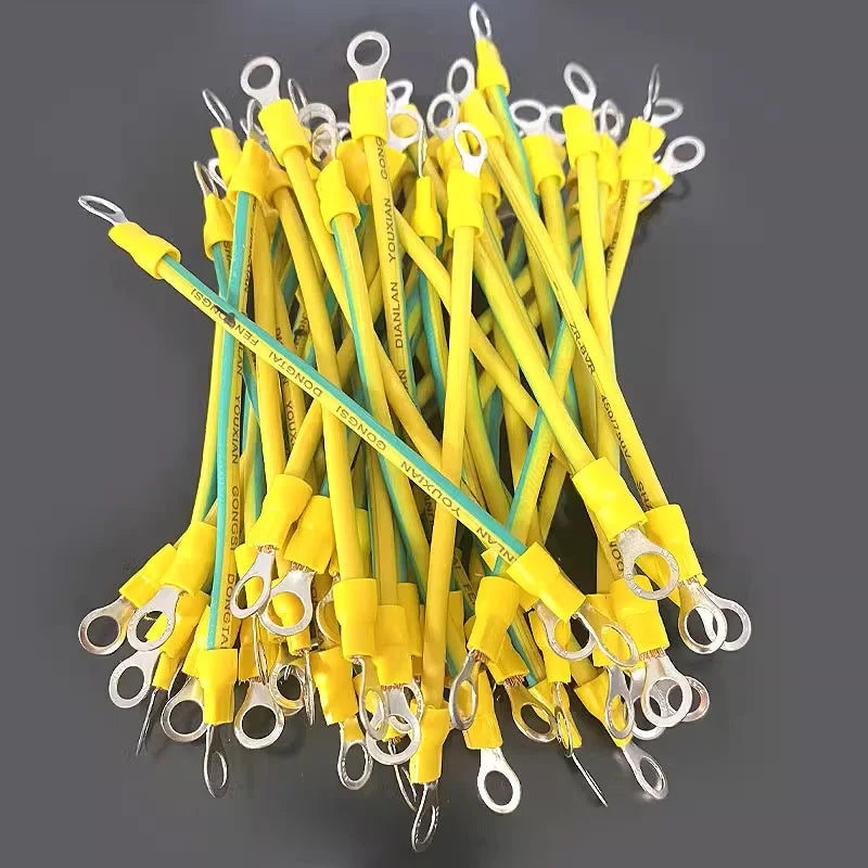100 PCS Solar Photovoltaic PV Panel Earth Cable BVR 10/12/14 AWG Red Copper Yellow Green Grounding Wire With O Ring Terminal