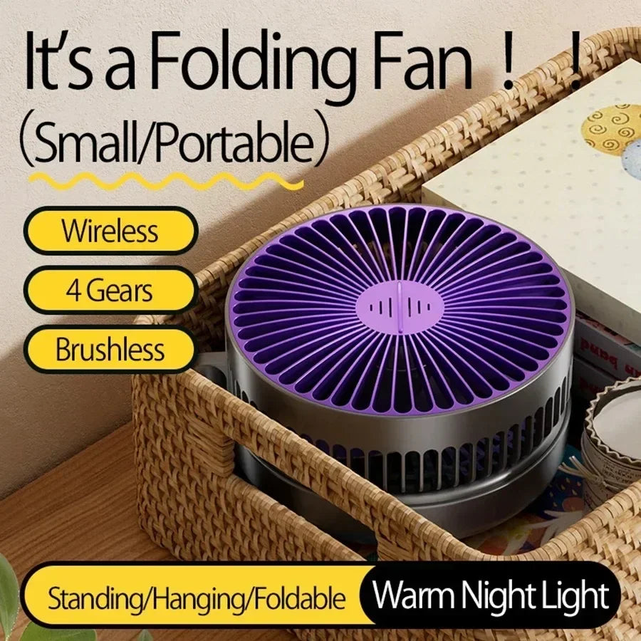 Foldable Desktop Fan Mini Wall-Mounted Car With Warm Night Light Rechargeable 4 Gears Adjustable Portable Air Circulation Amagi