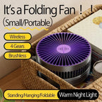 Foldable Desktop Fan Mini Wall-Mounted Car With Warm Night Light Rechargeable 4 Gears Adjustable Portable Air Circulation Amagi