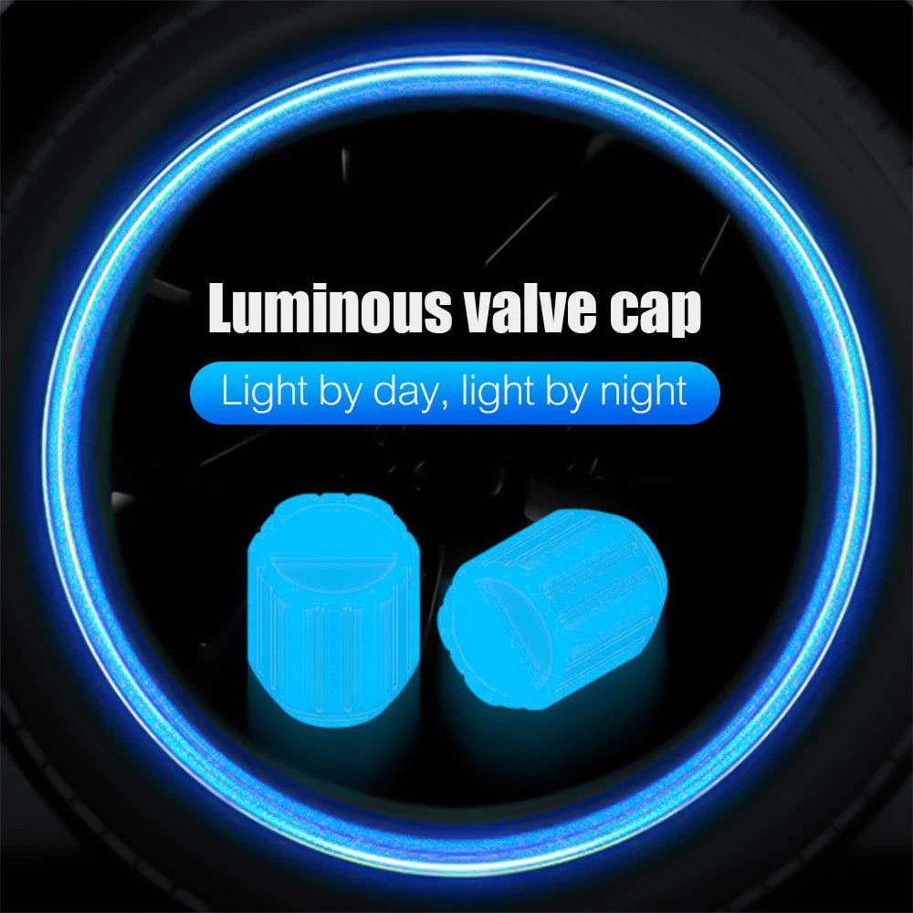 Luminous Valve Caps Car Tire Fluorescent Tyre Valve Stem Decor Luminous Cap Night Glowing Wheel Hub Nozzle Valve Caps