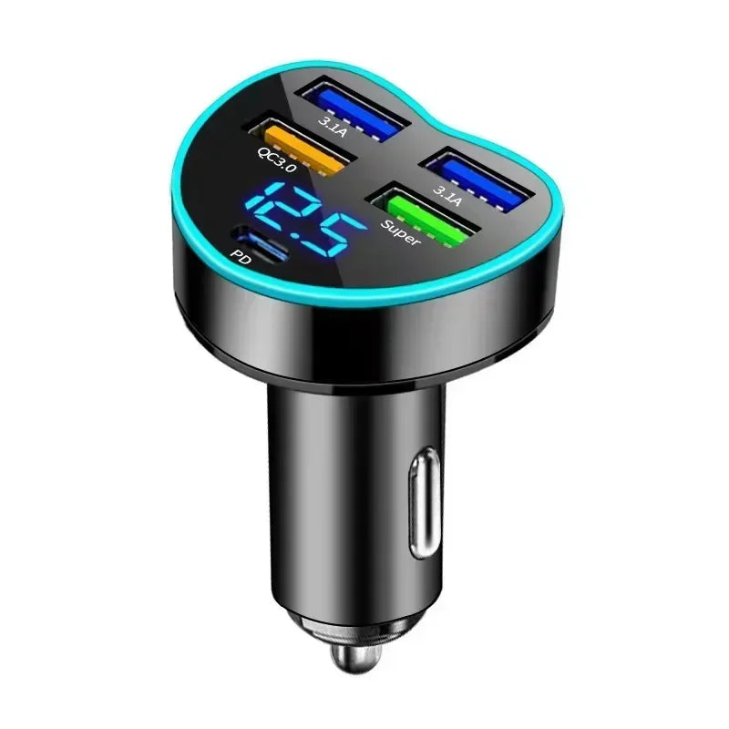 200W Car Charger 6 Ports Fast Charging with Digital Display PD QC3.0 USB C Quick Charging Adapter for IPhone Samsung Xiaomi Amag