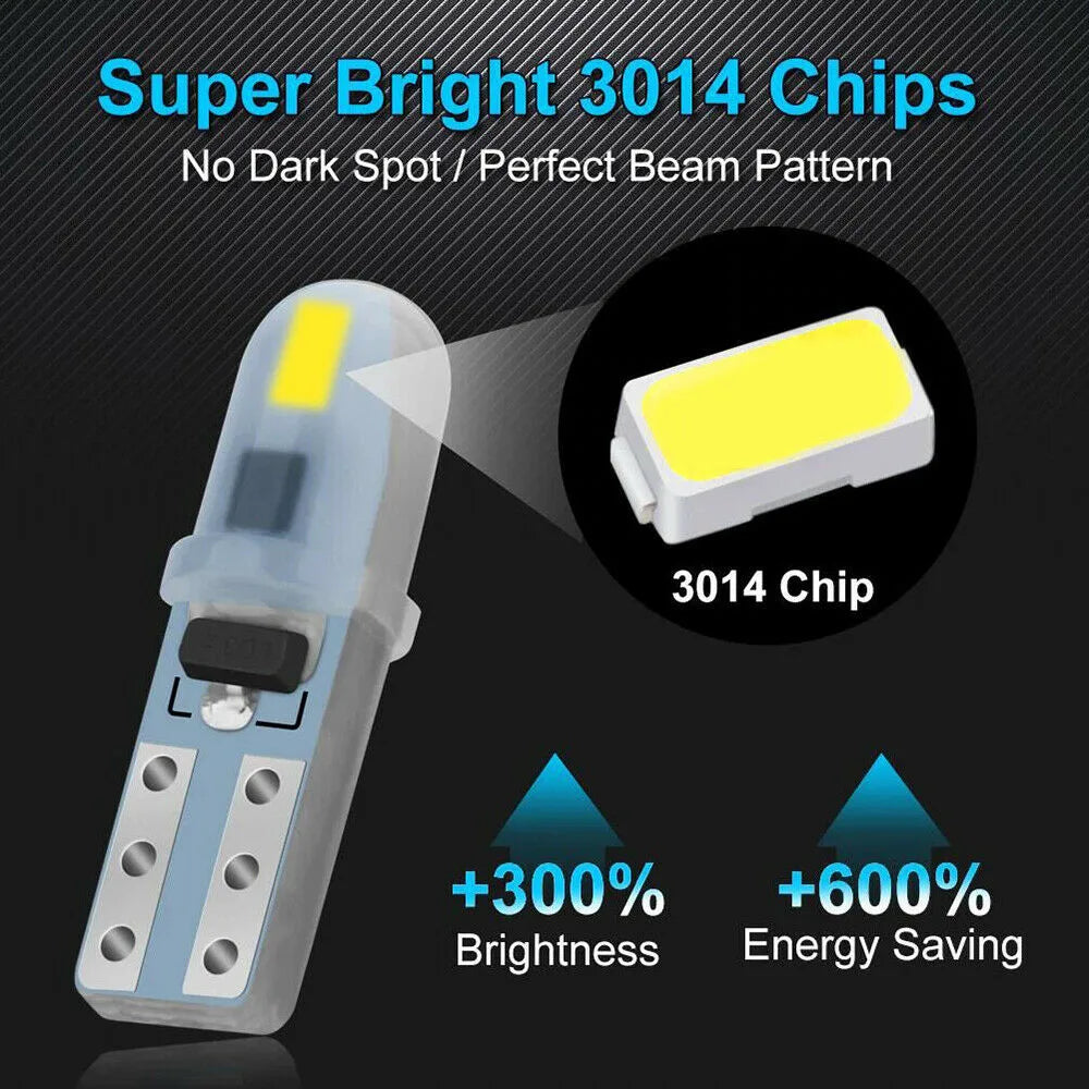 10x Car Instrument Warning Lights White T5 3014 SMD LED Wedge Dashboard Warning Instrument Panel Light Lamps