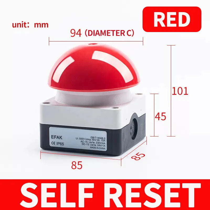 Large Mushroom Head Emergency Stop Button Switch, Waterproof Momentary or Self Locking Push Button for Machine Control
