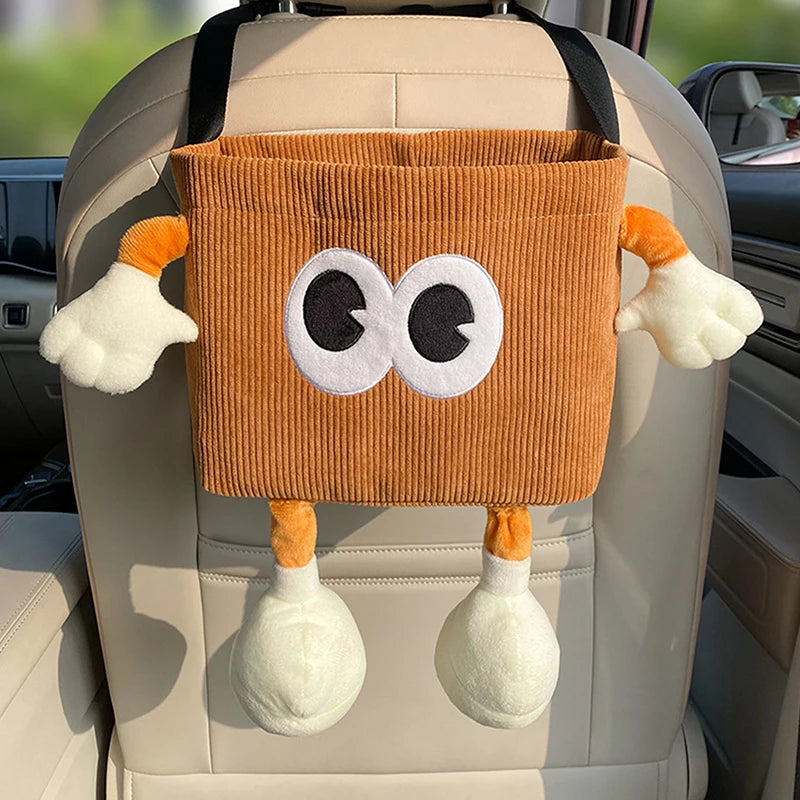 Car Trash Can Tissue Box Cartoon 2-in-1 Car Umbrella Storage Bin Auto Seat Back Hanging Storage Bag Backseat Cup Holder
