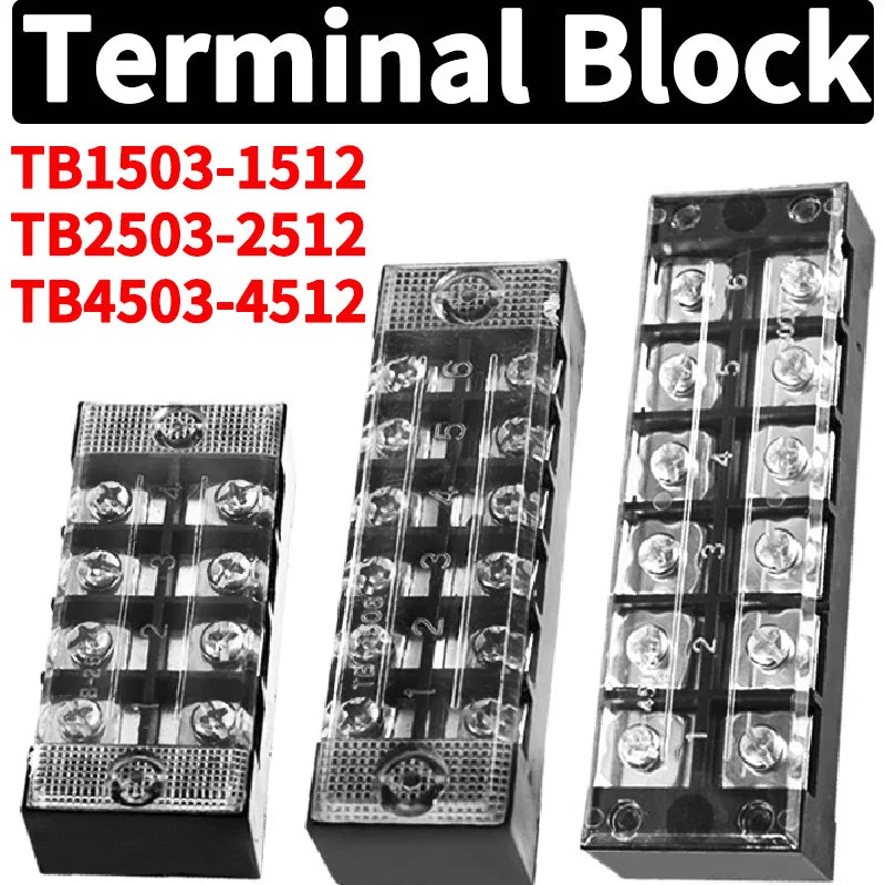 15A/25A/45A 600V Dual Row Barrier Terminal Block TB Series (3-12 Positions) Screw Connector for Electrical Panels TB1503 TB2512