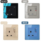 EU Russia France UK Socket AC Panel 86 Wall Switch Toggle Press Light Switch On/Off Crystal Tempered Glass Panel Wall Outlet