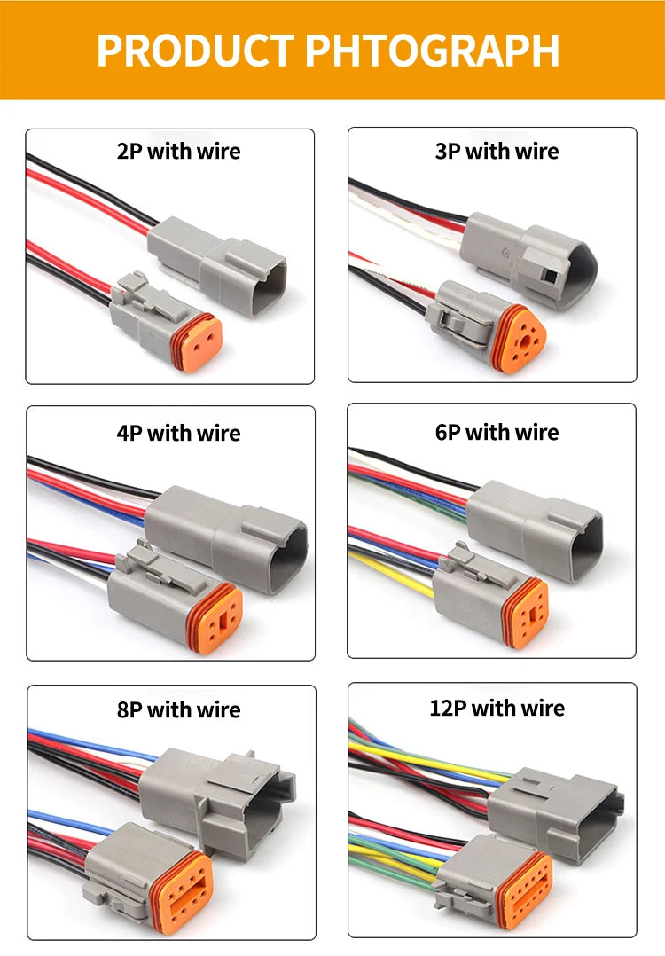 5/20/100 Sets Deutsch DT Connector With 15cm Wire Harness Waterproof Electrical Car Socket Plug DT06-2S DT04-2P 2/3/4/6/8/12P