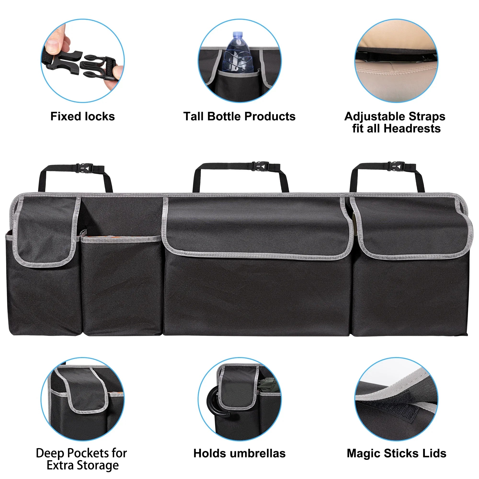 Car Trunk Organizer Durable Waterproof Collapsible with 4 Pockets Ideal for SUVs, Trucks MPVs Backseat or Trunk Storage Amagi