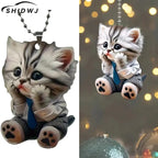 Car Pendant Hanging Ornament With Chain Realistic Animal Cat-Shaped 2D Pendant Rearview Mirror Hanging Decor Car Accessories