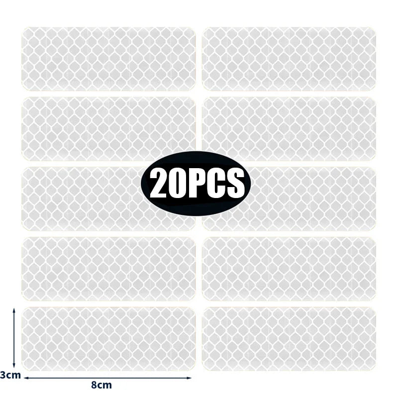 50/10pcs Car Bumper Reflective Stickers Reflective Warning Strip Tape Secure Reflector Stickers Decals Safety Warning 3*8CM