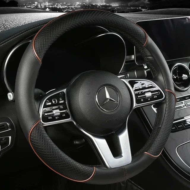 All Seasons Leather Diamond Steering Wheel Cover Universal Fit for 14 .5-15 Inch Durable Leather Cover Anti-Slip Veins Amagi