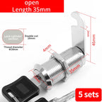 Cabinet Cam Lock Set, 5 Pack Two-Sided Keyed Alike 16MM-30MM Cylinder Cam Locks Secure Mailbox File Drawer Compartment Lock