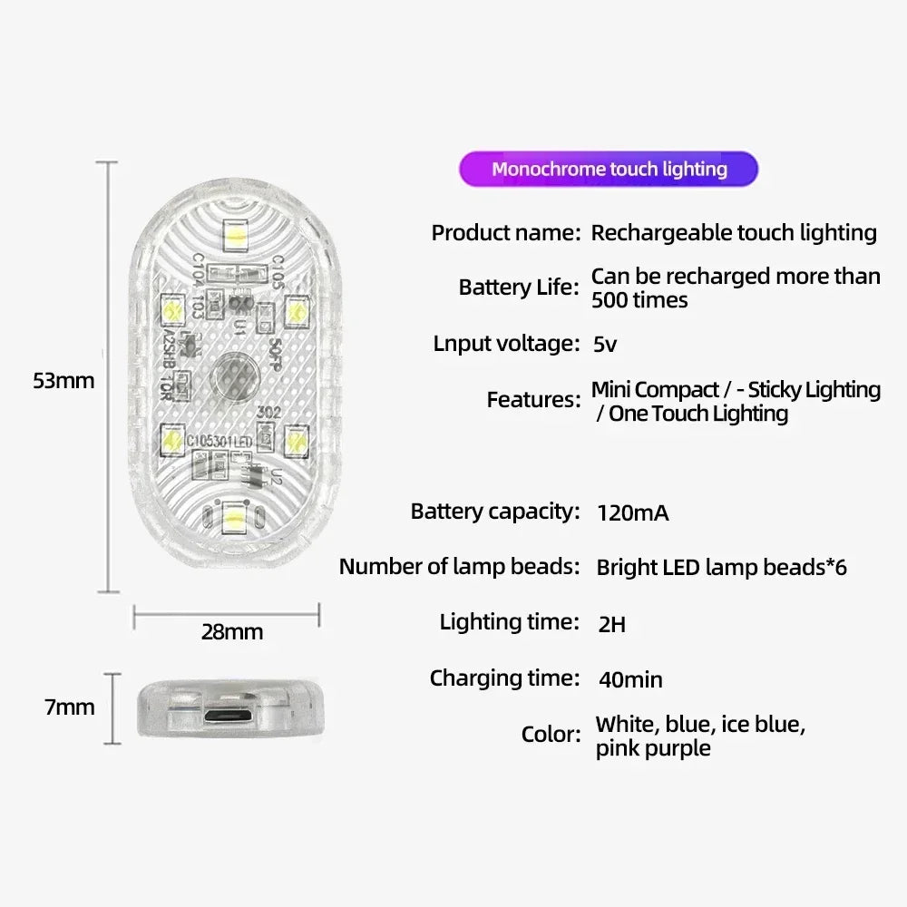 Car Interior Dome Light Finger Touch Sensor Mini LED Reading Lamp Roof Magnets USB Charging Atmosphere Dome Lamp Senser Tools Ne