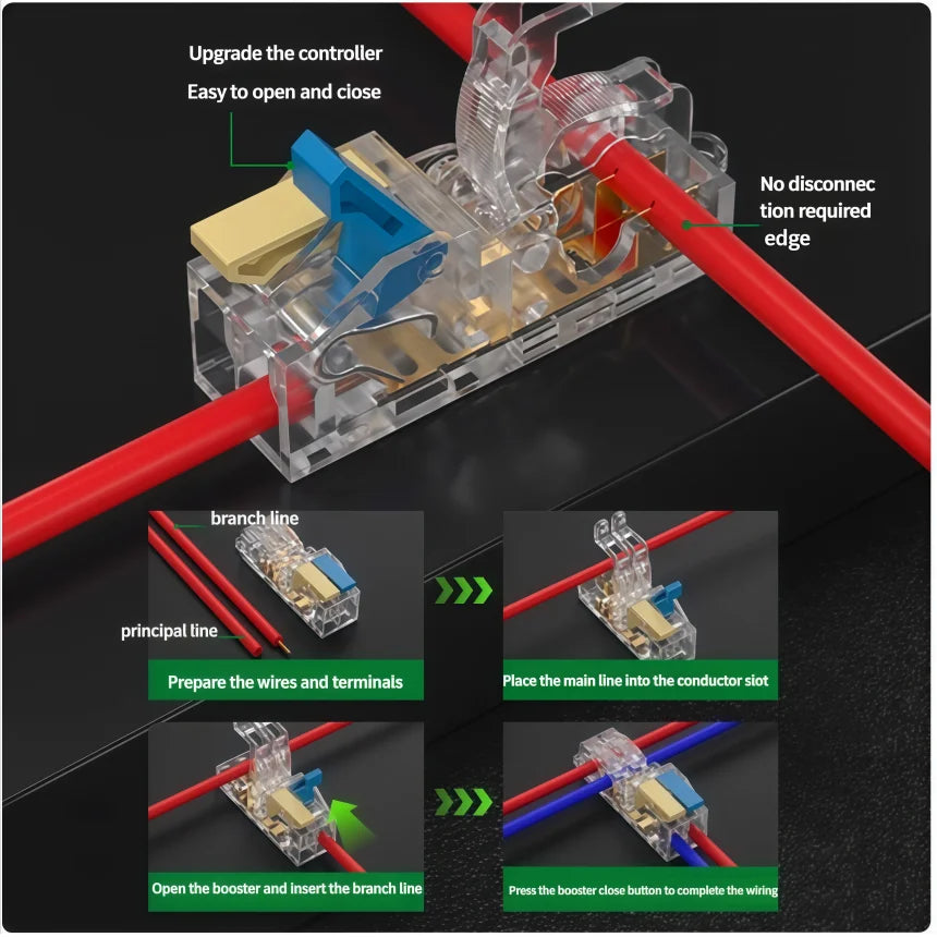 T-Type No-Stripping Quick Wire Connector Terminal Block ,Wire Splitter/Combiner Fast Connector for Household Electrical Wiring