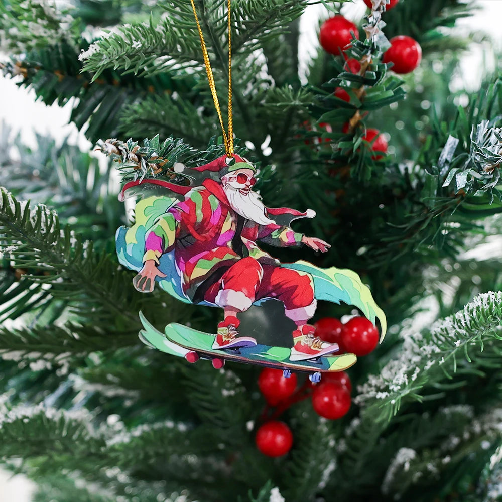 2024 New Christmas Car Pendant Rearview Mirror Pendant Keychain Pendant Fashion Cool Santa Claus Charm Decoration Accessories