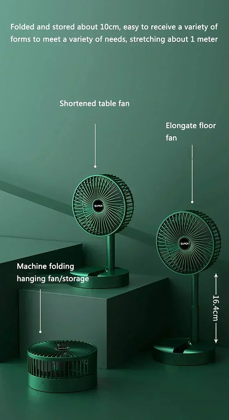 Retractable Small Electric Fan USB Charging Portable Foldable Mini Fan High Duration Low Noise for Home Office Amagi