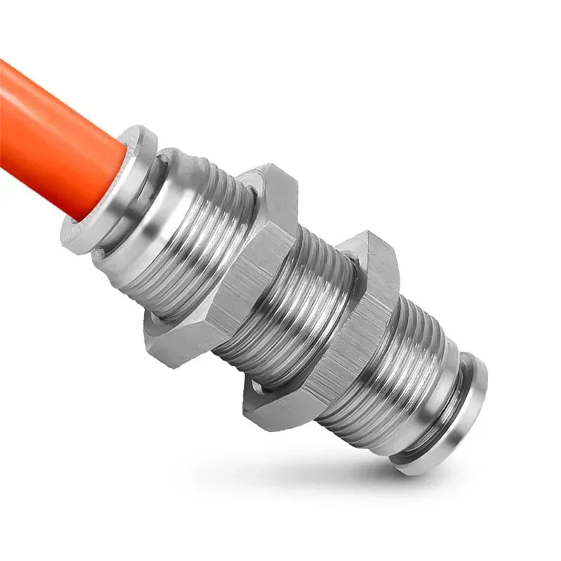 PM Type 304 Stainless Steel Bulkhead Pneumatic Connector, Push-In Hose Fitting 4mm–16mm for Air, Gas and Fluid Pipe Connection