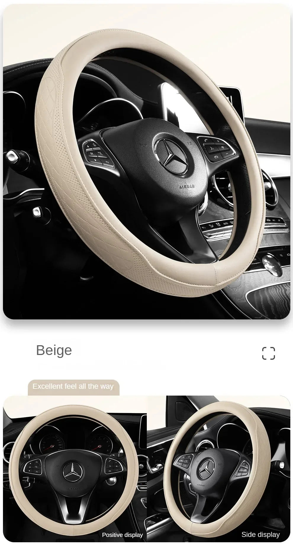 Napa Leather Perforated Patchwork Car Steering Wheel Cover, Non-slip, Breathable, Universal 15 Inch (Approx. 38.1cm) Amagi
