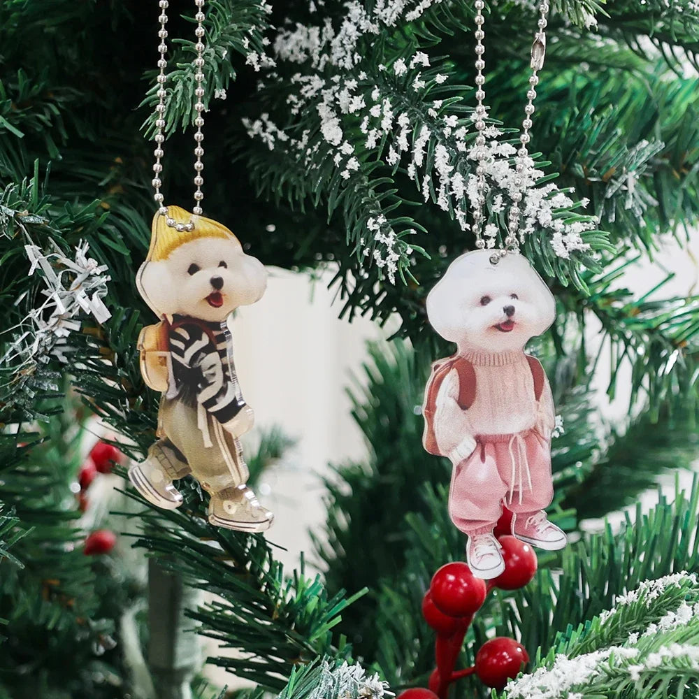 Kawaii Puppy Dog Car Pendant Acrylic Cute Cartoon Teddy Dog Car Interior Decoration for Backpack Keychain Home Hanging Pendant