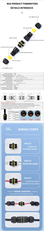 IP68 Outdoor Waterproof Junction Box Electrical Cable Connector, Easy to Install,M16 M20 M25 for Ø3.5-14mm Wire Range 2 Way