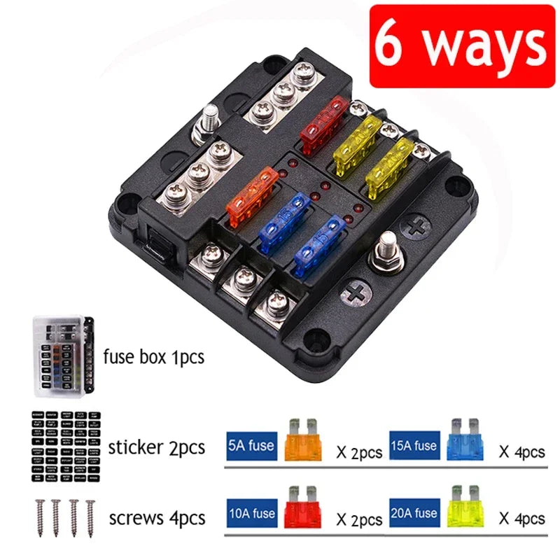 Fuse Box 6 Way Blade Fuse Block Holder Waterproof M5 Stud With LED Indicator Light For Auto Car Boat Turck Marine 12V 32V Amagi